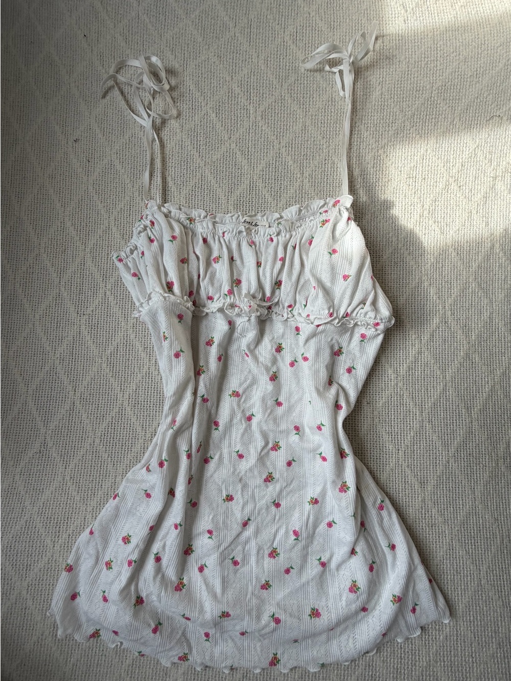 For Love and Lemons White Blossom Pointelle Slip Dress Women’s Sz L